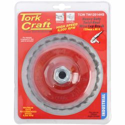 TORK CRAFT Wire Cup Brush Twisted 125mmxm14 High Speed 9000rpm Blister